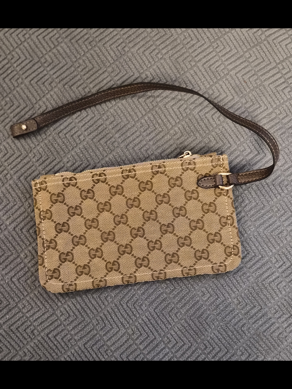 Designer Monogram Wristlet Pouch in Beige and Brown